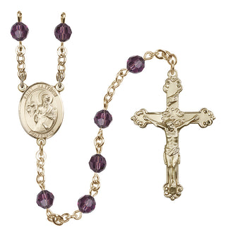 14 Karat Gold 6mm Austrian Crystal Saint Matthew the Apostle Rosary in Amethyst