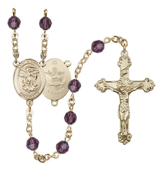 14 Karat Gold 6mm Austrian Crystal Saint Michael / Army Rosary in Amethyst