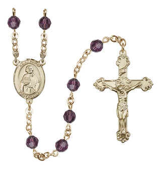 14 Karat Gold 6mm Austrian Crystal Saint Philip the Apostle Rosary in Amethyst