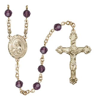 14 Karat Gold 6mm Austrian Crystal Santa Teresita Rosary in Amethyst