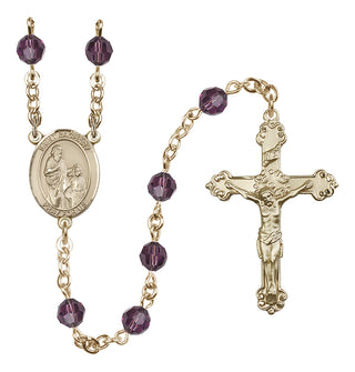 14 Karat Gold 6mm Austrian Crystal Saint Zachary Rosary in Amethyst