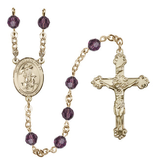 14 Karat Gold 6mm Austrian Crystal Guardian Angel with Child Rosary in Amethyst