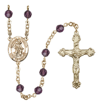 14 Karat Gold 6mm Austrian Crystal Angel de la Guardia Rosary in Amethyst