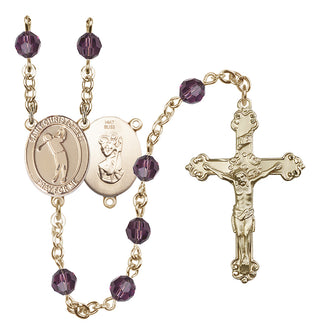 14 Karat Gold 6mm Austrian Crystal Saint Christopher/Golf Rosary in Amethyst