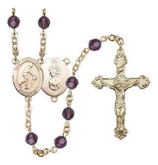 14 Karat Gold 6mm Austrian Crystal Saint Christopher/Basketball Rosary in Amethyst