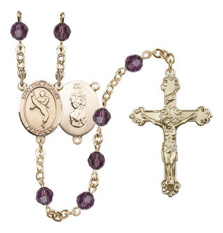 14 Karat Gold 6mm Austrian Crystal Saint Christopher/Martial Arts Rosary in Amethyst
