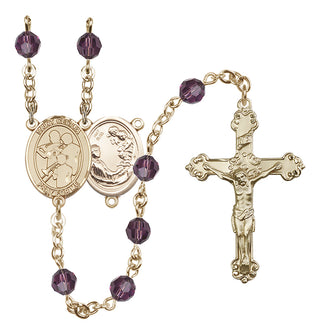 14 Karat Gold 6mm Austrian Crystal Saint Cecilia / Marching Band Rosary in Amethyst