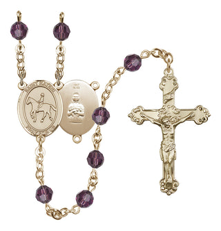 14 Karat Gold 6mm Austrian Crystal Saint Kateri/Equestrian Rosary in Amethyst