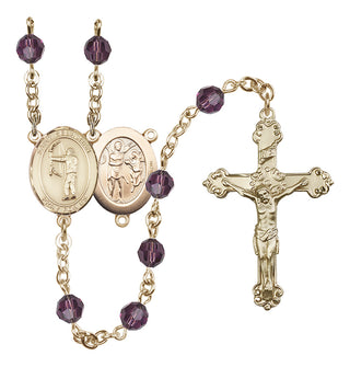 14 Karat Gold 6mm Austrian Crystal Saint Sebastian / Archery Rosary in Amethyst