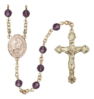 14 Karat Gold 6mm Austrian Crystal San Martin Caballero Rosary in Amethyst