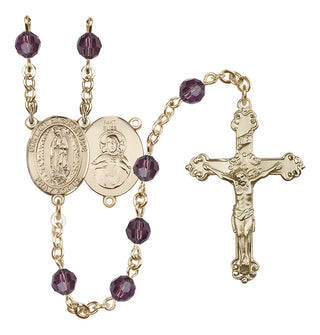 14 Karat Gold 6mm Austrian Crystal Our Lady of Guadalupe Rosary in Amethyst