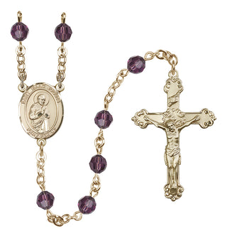 14 Karat Gold 6mm Austrian Crystal Saint Isaac Jogues Rosary in Amethyst