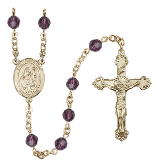 14 Karat Gold 6mm Austrian Crystal Saint Gertrude of Nivelles Rosary in Amethyst
