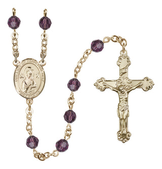 14 Karat Gold 6mm Austrian Crystal Our Lady of Perpetual Help Rosary in Amethyst