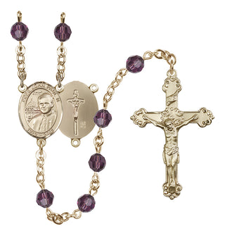 14 Karat Gold 6mm Austrian Crystal Saint John Paul II Rosary in Amethyst