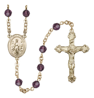 14 Karat Gold 6mm Austrian Crystal Our Lady of Knock Rosary in Amethyst