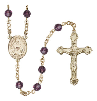 14 Karat Gold 6mm Austrian Crystal Saint Julia Billiart Rosary in Amethyst
