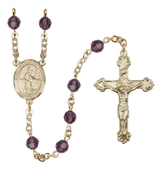 14 Karat Gold 6mm Austrian Crystal Saint Isidore the Farmer Rosary in Amethyst