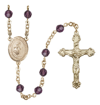 14 Karat Gold 6mm Austrian Crystal Virgen de la Merced Rosary in Amethyst