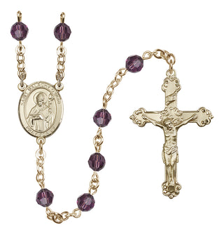14 Karat Gold 6mm Austrian Crystal Saint Malachy O'More Rosary in Amethyst