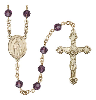 14 Karat Gold 6mm Austrian Crystal Saint Odilia Rosary in Amethyst