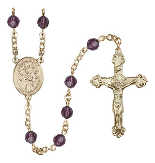 14 Karat Gold 6mm Austrian Crystal Saint Felicity Rosary in Amethyst