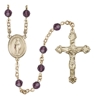 14 Karat Gold 6mm Austrian Crystal Virgin of the Globe Rosary in Amethyst
