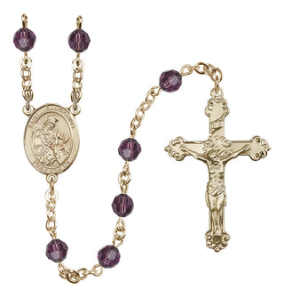 14 Karat Gold 6mm Austrian Crystal Saint Eustachius Rosary in Amethyst