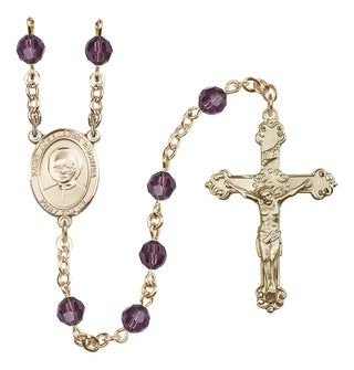 14 Karat Gold 6mm Austrian Crystal Saint Josemaria Escriva Rosary in Amethyst