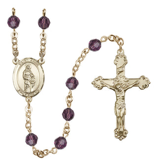 14 Karat Gold 6mm Austrian Crystal Saint Anne Rosary in Amethyst