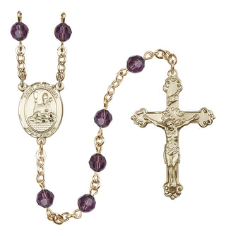 14 Karat Gold 6mm Austrian Crystal Saint Honorius of Amiens Rosary in Amethyst