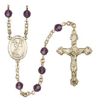 14 Karat Gold 6mm Austrian Crystal Saint Rocco Rosary in Amethyst