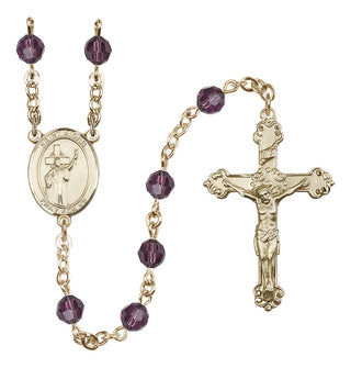 14 Karat Gold 6mm Austrian Crystal Saint Aidan of Lindesfarne Rosary in Amethyst