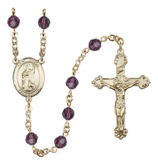 14 Karat Gold 6mm Austrian Crystal Saint Drogo Rosary in Amethyst