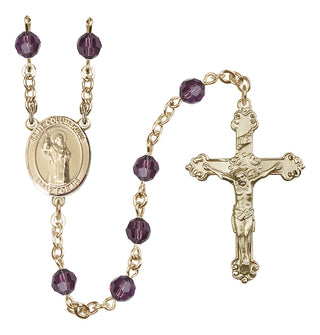 14 Karat Gold 6mm Austrian Crystal Saint Columbkille Rosary in Amethyst