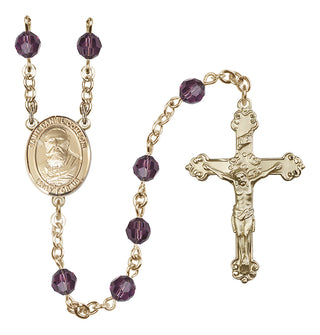 14 Karat Gold 6mm Austrian Crystal Saint Daniel Comboni Rosary in Amethyst