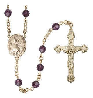 14 Karat Gold 6mm Austrian Crystal Saint Jeanne Chezard de Matel Rosary in Amethyst