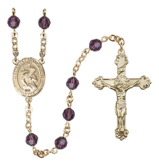 14 Karat Gold 6mm Austrian Crystal Blessed Herman the Cripple Rosary in Amethyst