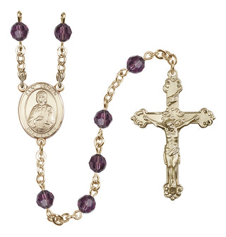 14 Karat Gold 6mm Austrian Crystal Saint Gerald Rosary in Amethyst
