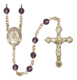 14 Karat Gold 6mm Austrian Crystal Our Lady of Rosa Mystica Rosary in Amethyst