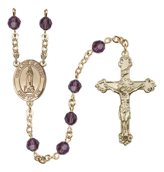 14 Karat Gold 6mm Austrian Crystal Our Lady of Kibeho Rosary in Amethyst