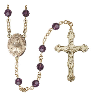 14 Karat Gold 6mm Austrian Crystal Saint Mary Mackillop Rosary in Amethyst