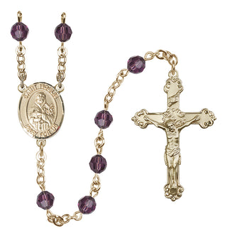 14 Karat Gold 6mm Austrian Crystal Saint Fidelis Rosary in Amethyst