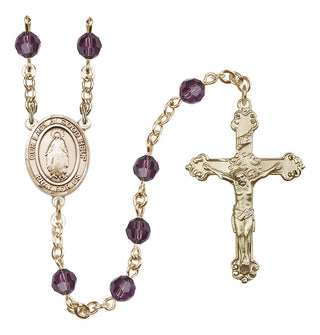 14 Karat Gold 6mm Austrian Crystal Our Lady of Good Help Rosary in Amethyst