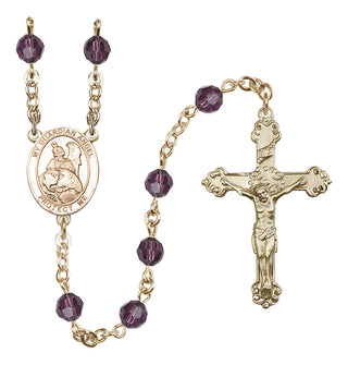 14 Karat Gold 6mm Austrian Crystal Guardian Angel Protector Rosary in Amethyst