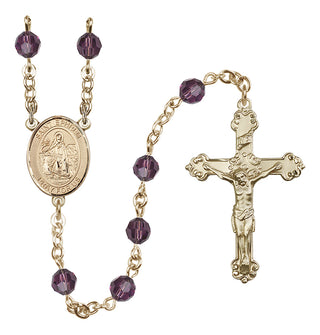 14 Karat Gold 6mm Austrian Crystal Saint Ephrem Rosary in Amethyst