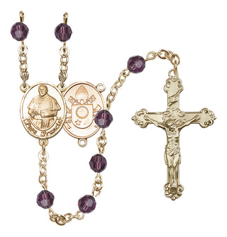 14 Karat Gold 6mm Austrian Crystal Pope Francis Rosary in Amethyst