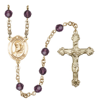14 Karat Gold 6mm Austrian Crystal Pope Pius V Rosary in Amethyst