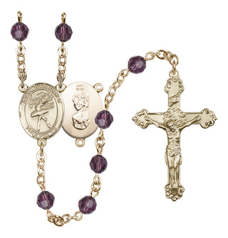 14 Karat Gold 6mm Austrian Crystal Saint Christopher/Dance Rosary in Amethyst