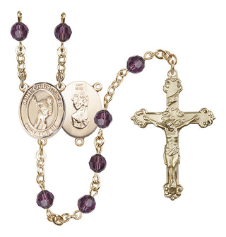 14 Karat Gold 6mm Austrian Crystal Saint Christopher/Lacrosse Rosary in Amethyst